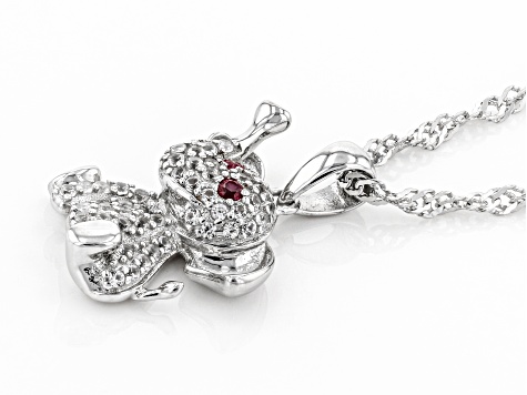 Red Lab Created Ruby Rhodium Over Sterling Silver Childrens Elephant Pendant/Chain .32ctw
