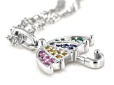 Multi Color Lab Created Sapphire Rhodium Over Silver Childrens Umbrella Pendant With Chain .15ctw