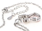 Pink Lab Created Sapphire Rhodium Over Silver Children's Cat Pendant With Chain .23ctw