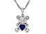 Blue Lab Created Sapphire Rhodium Over Silver Teddy Bear Childrens Pendant/Chain 0.45ct