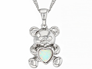 Picture of Multi Color Lab Created Opal Rhodium Over Silver Childrens Pendant With Chain 0.45ct