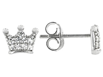 Picture of white zircon rhodium over silver children's crown earrings .22ctw