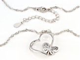 White Zircon Rhodium Over Sterling Silver Childrens Heart & Butterfly Pendant/Chain .12ctw