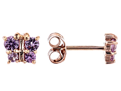 Pink Sapphire 10k Rose Gold Child's Butterfly Stud Earrings .24ctw