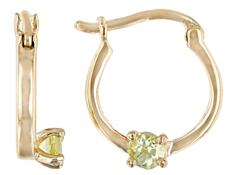 Green Peridot 10k Yellow Gold Children's Hoop Earrings .07ctw