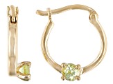 Green Peridot 10k Yellow Gold Childrens Hoop Earrings .07ctw