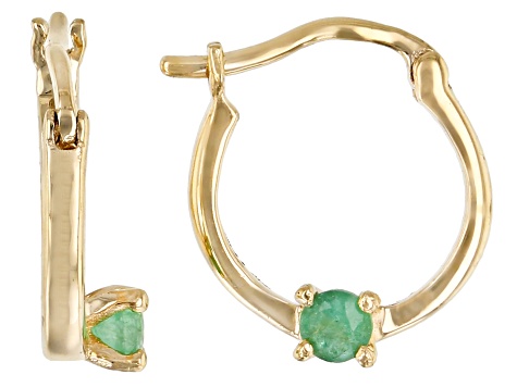 Green Sakota Emerald 10k Yellow Gold Childrens Hoop Earrings .10ctw