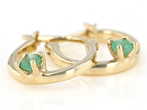 Green Sakota Emerald 10k Yellow Gold Childrens Hoop Earrings .10ctw
