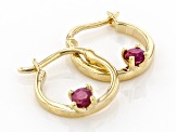 Red Ruby 10k Yellow Gold Childrens Hoop Earrings