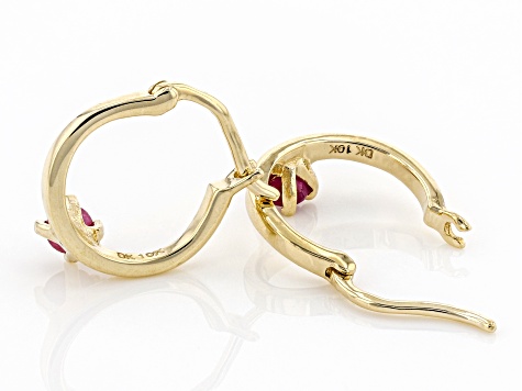 Red Ruby 10k Yellow Gold Childrens Hoop Earrings