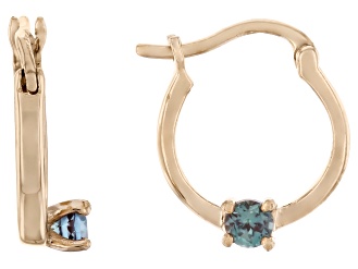 Blue Lab Created Alexandrite 10k Yellow Gold Childrens Hoop Earrings .07ctw