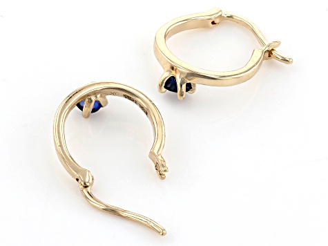 Blue Sapphire 10k Yellow Gold Childrens Hoop Earrings .07ctw