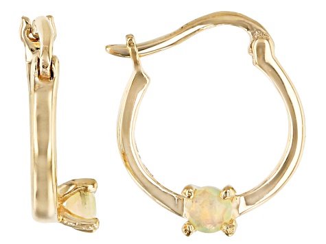 Multi Color Ethiopian Opal 10k Yellow Gold Child's Hoop Earrings .09ctw