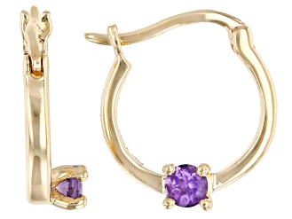 Purple Amethyst 10k Yellow Gold Childrens Hoop Earrings .07ctw