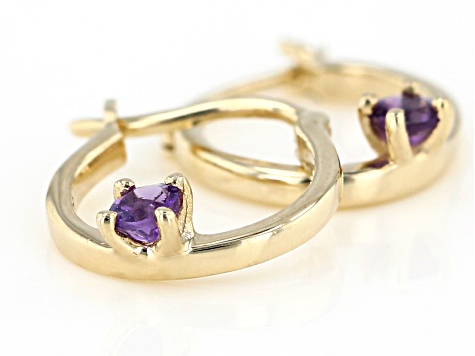 Purple Amethyst 10k Yellow Gold Child's Hoop Earrings .07ctw