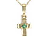 Green Sakota Emerald 10k Yellow Gold Childrens Cross Pendant With Chain .03ct