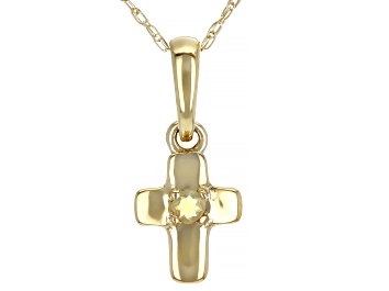 Picture of Multi Color Ethiopian Opal 10k Yellow Gold Childrens Cross Pendant With Chain .02ct