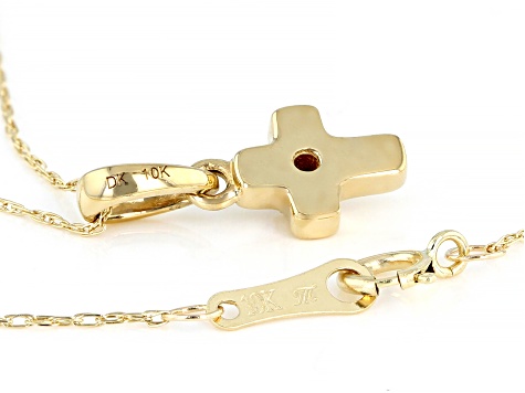 Red Garnet 10k Yellow Gold Childrens Cross Pendant With Chain .04ct