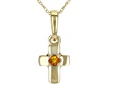 Golden Citrine 10k Yellow Gold Childrens Cross Pendant With Chain .03ct