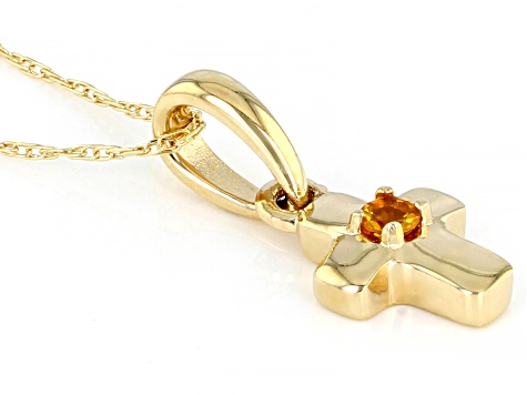 Golden Citrine 10k Yellow Gold Childrens Cross Pendant With Chain .03ct