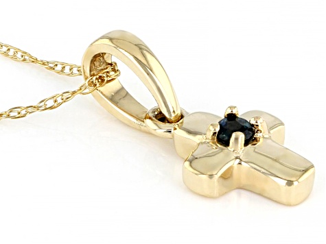Blue Sapphire 10k Yellow Gold Childrens Cross Pendant With Chain .03ct