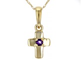 Purple African Amethyst 10k Yellow Gold Childrens Cross Pendant With Chain .03ct