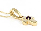 Purple African Amethyst 10k Yellow Gold Childrens Cross Pendant With Chain .03ct