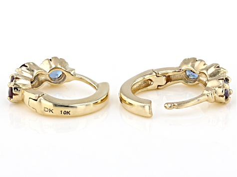 Blue Lab Created Alexandrite Childrens 10k Yellow Gold Hoop Earrings .41ctw