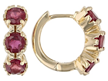 Picture of Red Ruby Childrens 10k Yellow Gold Hoop Earrings 0.76ctw