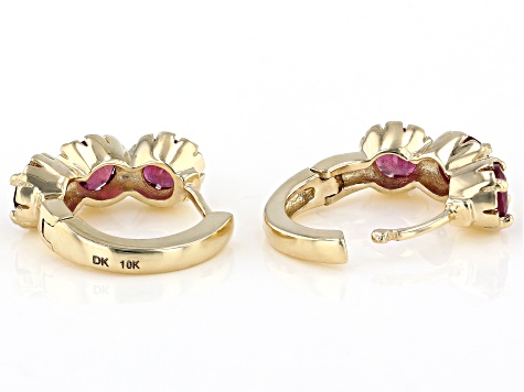 Red Ruby Childrens 10k Yellow Gold Hoop Earrings 0.76ctw