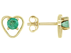 Green Sakota Emerald Childrens 10k Yellow Gold Heart Stud Earrings  .20ctw