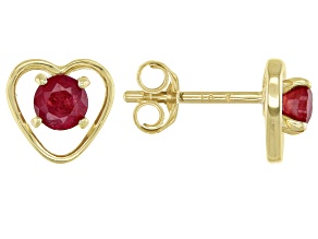 Red Mahaleo® Ruby Child's 10k Yellow Gold Heart Stud Earrings .22ctw