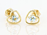 Blue Aquamarine Childrens 10k Yellow Gold Heart Stud Earrings .22ctw