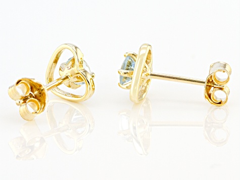 Blue Aquamarine Childrens 10k Yellow Gold Heart Stud Earrings .22ctw