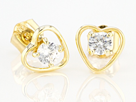 White Zircon Childrens 10k Yellow Gold Heart Stud Earrings .29ctw