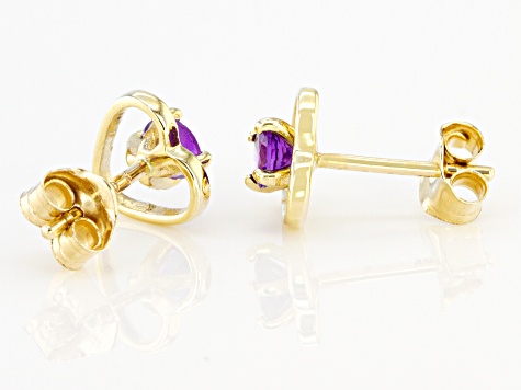 Purple African Amethyst Childrens 10k Yellow Gold Heart Stud Earrings .20ctw