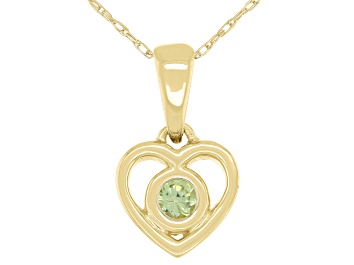 Picture of Green Peridot 10k Yellow Gold Childrens Heart Pendant With Chain .11ct