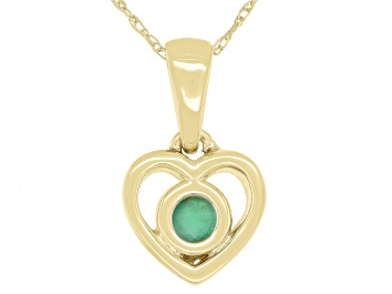Picture of Green Sakota Emerald 10k Yellow Gold Children's Heart Pendant With Chain .10ct