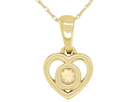 Multi Color Ethiopian Opal 10k Yellow Gold Childrens Heart Pendant With 12" Rope Chain .07ct