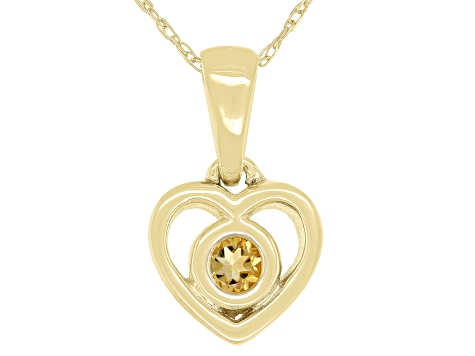 Golden Citrine 10k Yellow Gold Childrens Heart Pendant With 12" Rope Chain .10ct