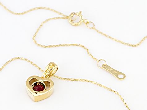 Red Mahaleo® Ruby 10k Yellow Gold Childrens Heart Pendant With Chain .13ct
