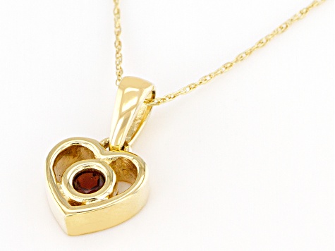 Red Garnet 10k Yellow Gold Children's Heart Pendant With 12" Rope Chain .13ct