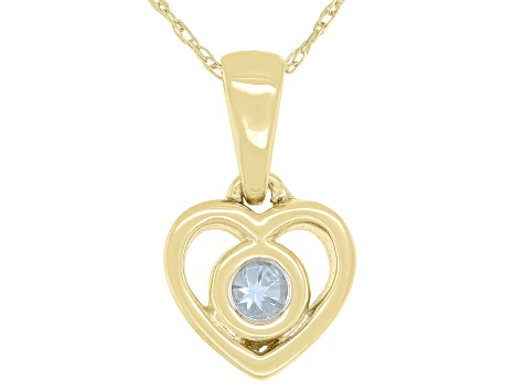Blue Aquamarine 10k Yellow Gold Childrens Heart Pendant With 12" Rope Chain .11ct