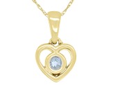 Blue Aquamarine 10k Yellow Gold Childrens Heart Pendant With 12" Rope Chain .11ct