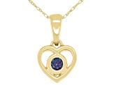 Teal Lab Created Alexandrite 10k Yellow Gold Childrens Heart Pendant With 12" Rope Chain .10ct