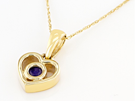 Blue Sapphire 10k Yellow Gold Children's Heart Pendant With 12" Rope Chain .10ct