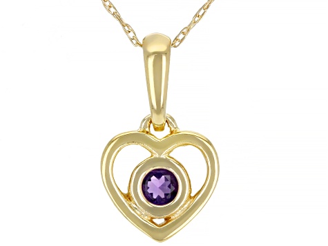 Purple African Amethyst 10k Yellow Gold Childrens Heart Pendant With 12" Rope Chain .10ct