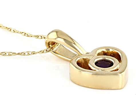 Purple African Amethyst 10k Yellow Gold Childrens Heart Pendant With 12" Rope Chain .10ct