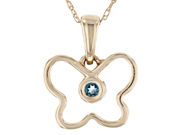 Picture of London Blue Topaz 10k Yellow Gold Childrens Butterfly Pendant With Chain .03ct