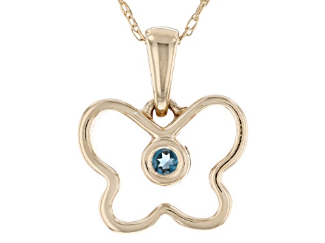 London Blue Topaz 10k Yellow Gold Childrens Butterfly Pendant With Chain .03ct